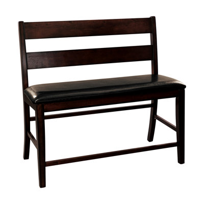 Banc en bois à hauteur de comptoir pour salle à manger - fini cerisier, siège rembourré en similicuir brun foncé, style moderne avec structure de finition, charmant