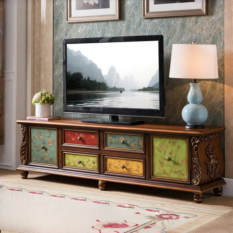 Meuble télé simple en bois sculpté de style américain