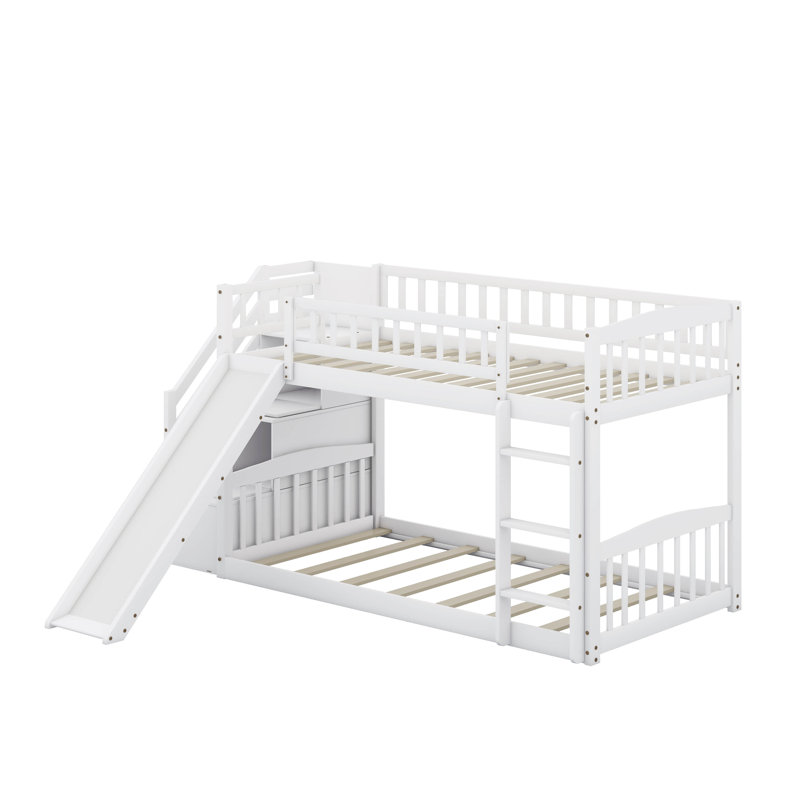 Twin Over Twin Bunk Bed With Slide, White
