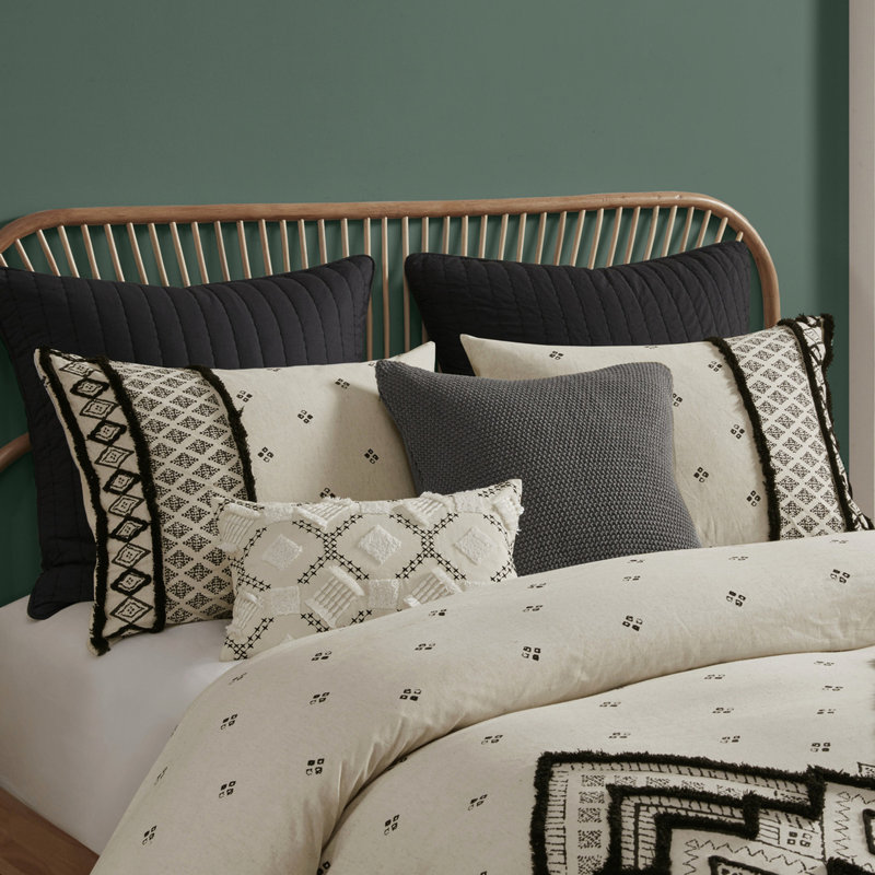Housse de couette pour lit double / grand en lin et lin avec détails décoratifs imprimés