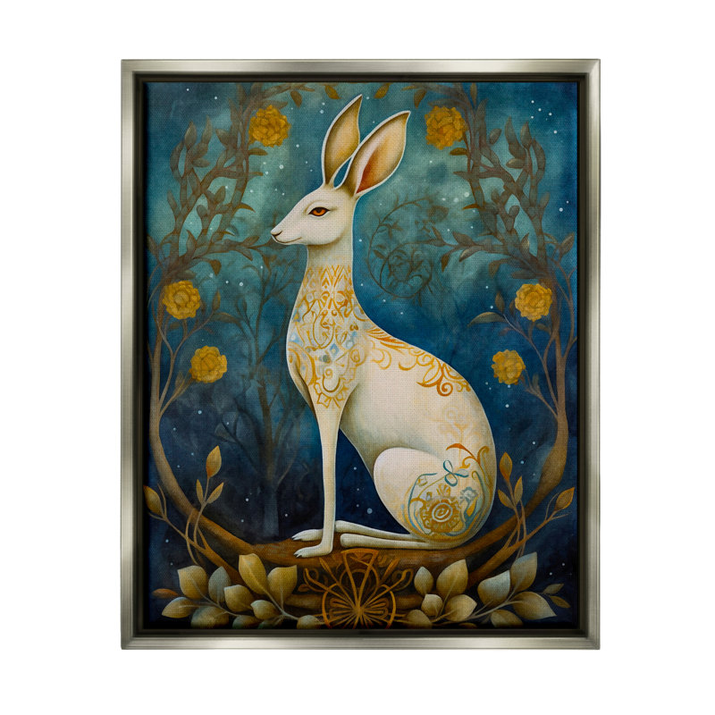 Lapin de forêt par LSR Design Studio, H 31 po x l 25 po x P 1,7 po, Cadre flottant noir de jais