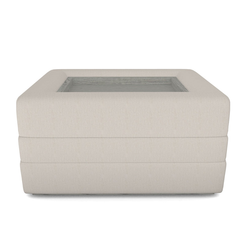 Boyden Ottoman with Wood Tray, Instant Parchment, Dove Gray