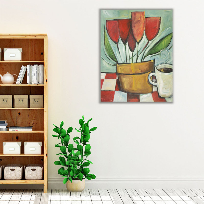 Tulipes et café Reprise - reproduction d'art sur toile, H 20 po x l 16 po