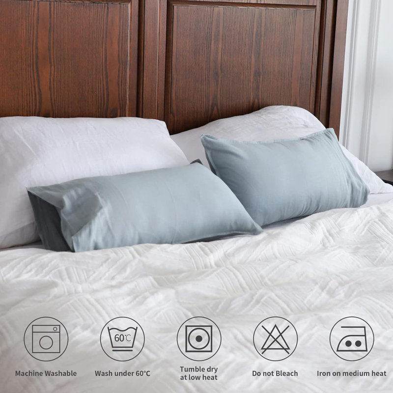 Linen Pillowcases 1 Pair Basic Style 55% Euro Linen 45% Cotton Blend Solid Color Flax Shams Set Of 2，12X20 Inch, Dusty Blue