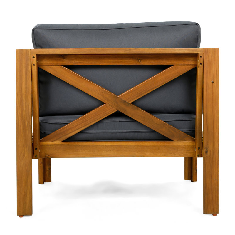 Fauteuil club d'extérieur en bois d'acacia avec coussins, Gris foncé