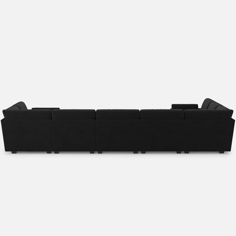 Knaack Oversized U Shaped 169.3'' Wide Sectional Sofa Velvet & Plush Wide Livingroom Couch, Black Velvet