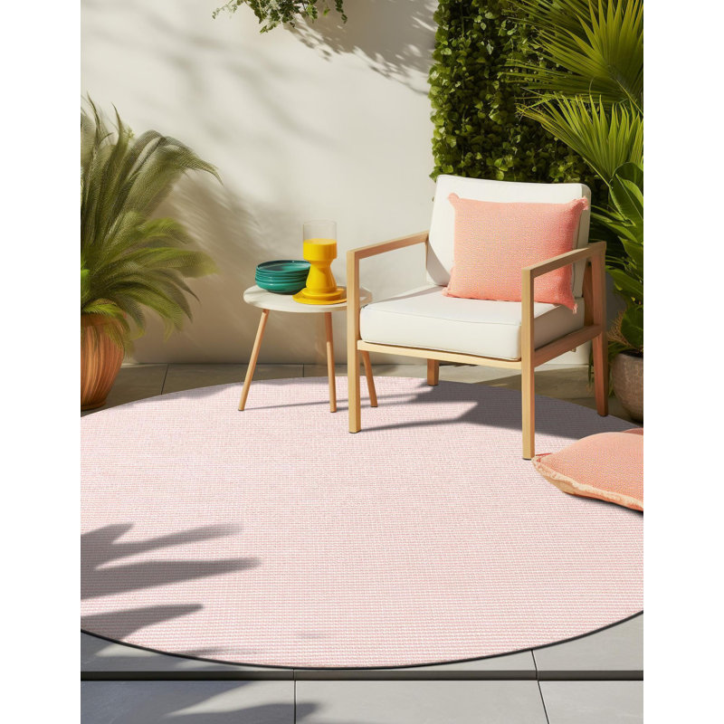 Tapis contemporain Niall de couleur rose, Rond 3 pi 3 po