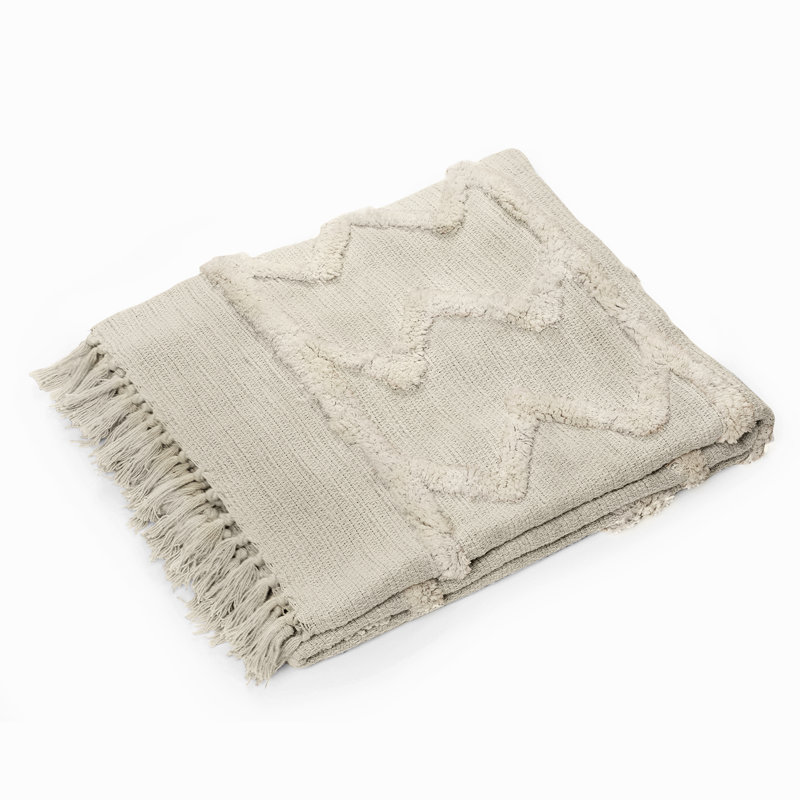 Jeté 100% coton avec frange pour lit ou chaise, Beige