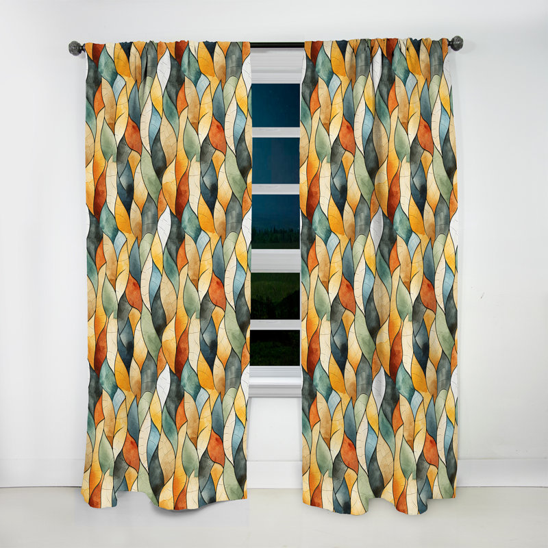 Motif géométrique de mosaïque orange et vert géométrique I - Rideau obscurcissant géométrique abstrait - 1 panneau