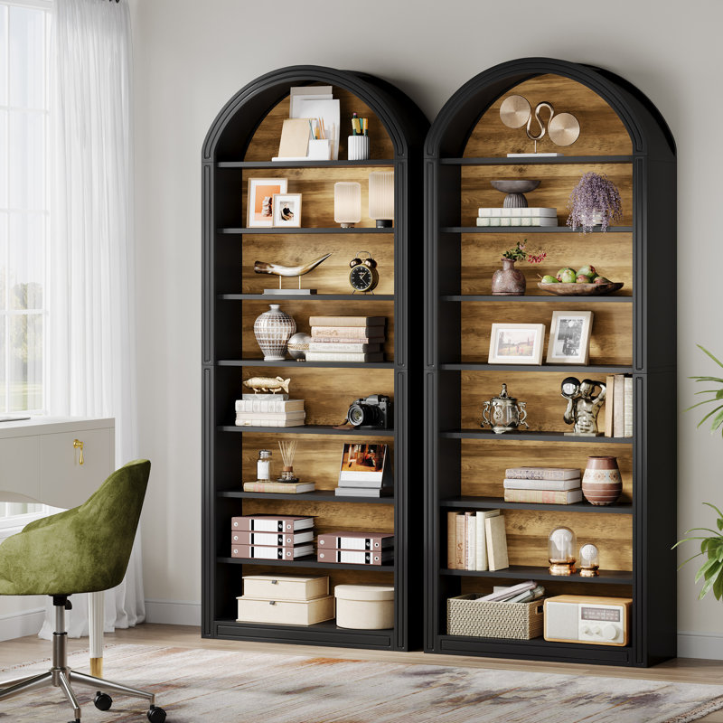Set Of 2 Tall Arched Bookshelf, Black