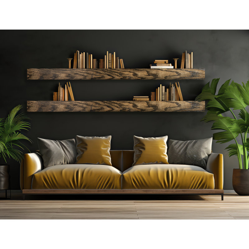 2 Piece Oak Picture Ledge Wall Shelf, 5" H x 71" W x 8" D