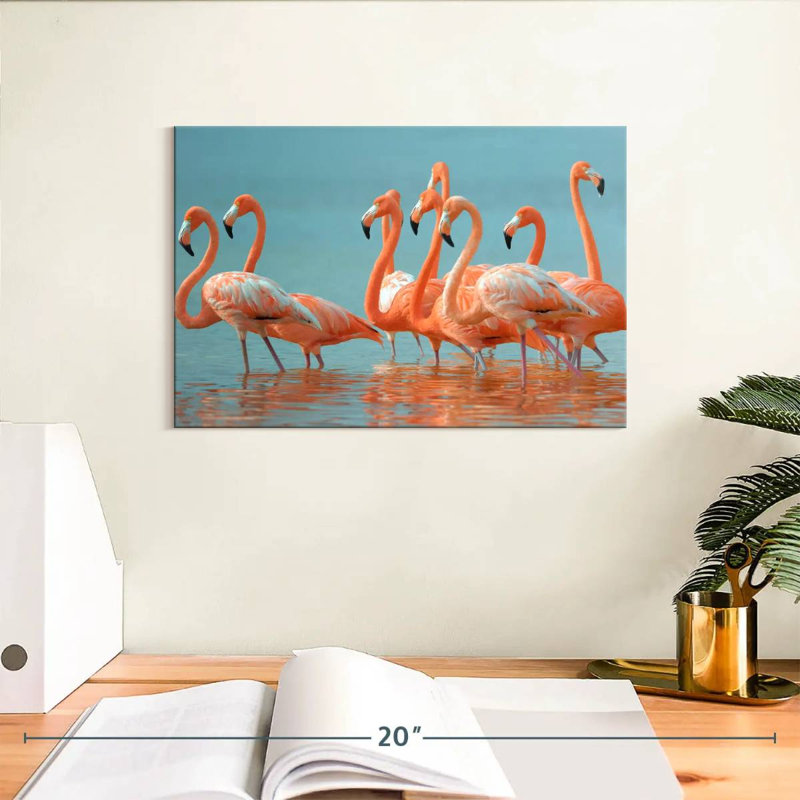 Troupeau de flamants roses, H 8 po x l 12 po
