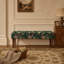Fauteuil de style européen avec banquette capitonnée à motifs floraux et pieds en bois tourné, vert-1389082875