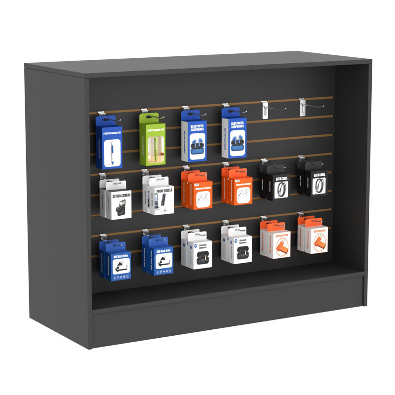 48”w * 20”d * 38”h - Slatwall Front Black Cash Wrap Wood Retail Counter Checkout