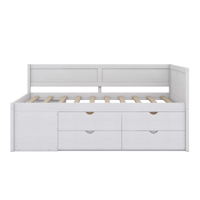 Lit de jour avec tiroirs et tablettes, blanc