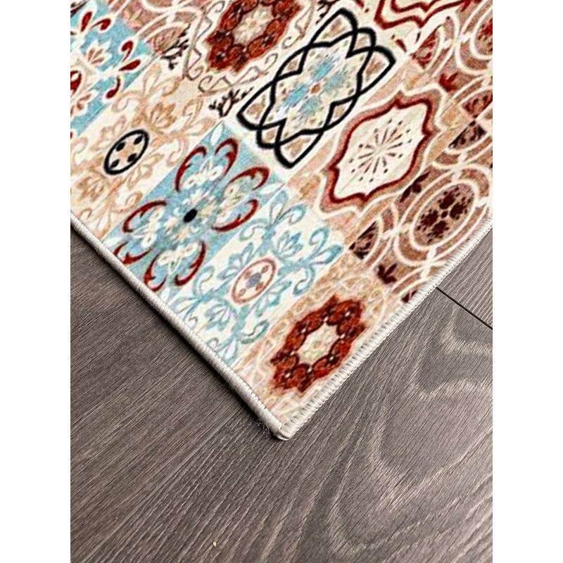 Tapis brun en coton à imprimé numérique marocain, Rectangle 5 pi 3 po x 9 pi 10 po