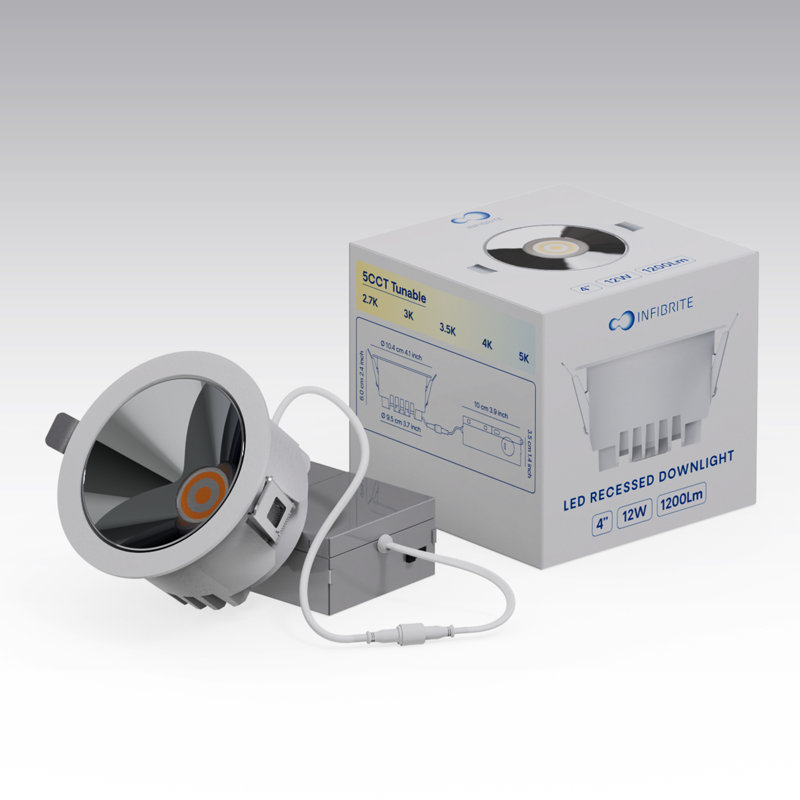 4" Recessed LED, 12W, 50 Degree Beam Angle, 5CCT Selectable, Triac Dimmable