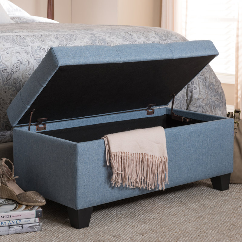 Katlan Upholstered Ottoman, Light Blue Polyester Blend