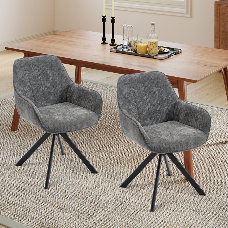 59cm Wide Upholstered Metal Dining Chairs, Dark Grey