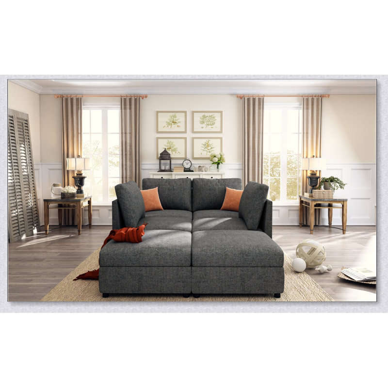 Grand canapé modulaire moderne, canapé modulaire en U avec fonction de rangement, Tissu gris
