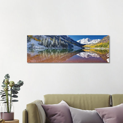 Fall Season At Maroon Bells Panoramic Image by OLena Art - Wrapped Canvas Panoramic Gallery-Wrapped Canvas Giclée