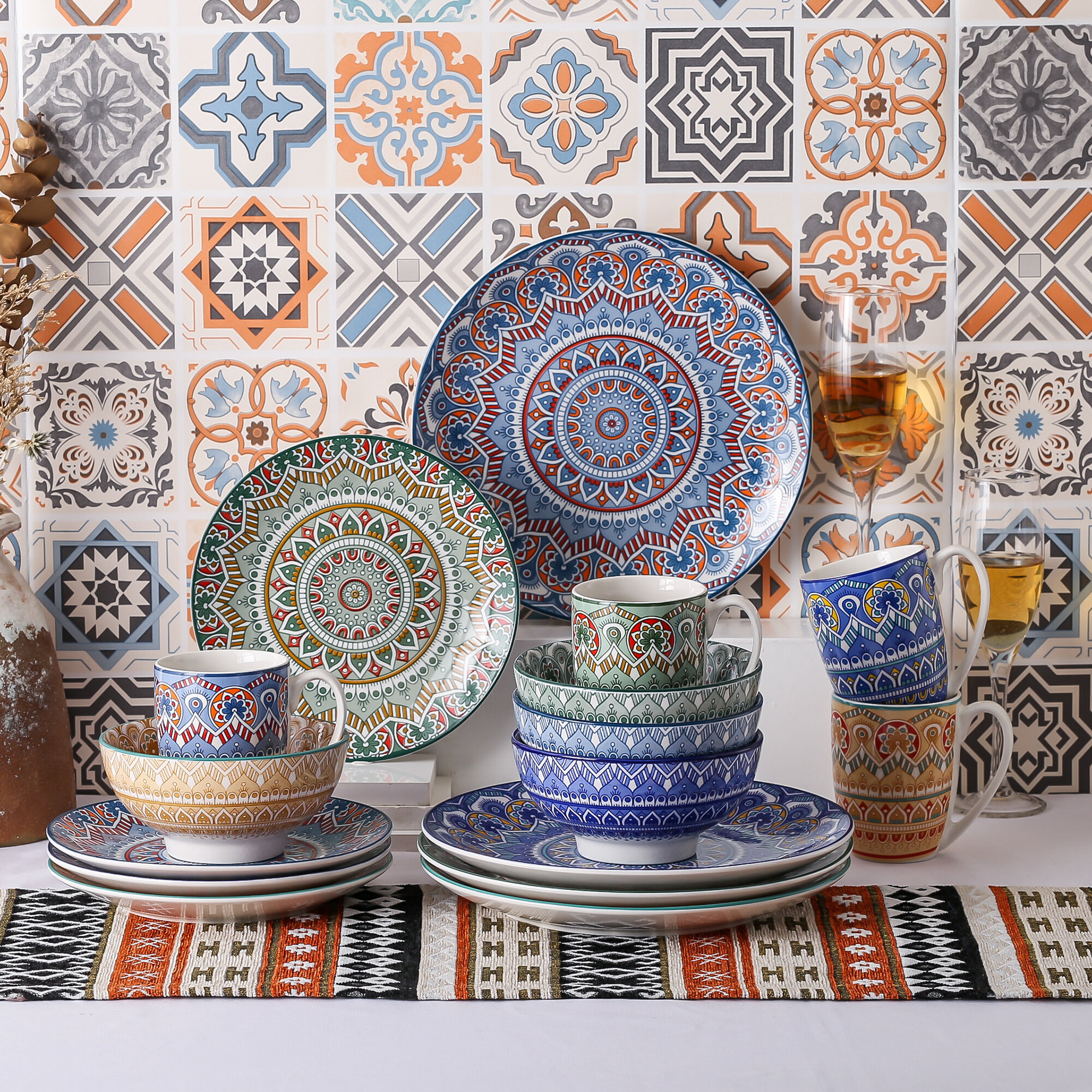 Bungalow Rose Mandala Porcelain China | & Reviews Set - Wayfair for 4 Dinnerware Service