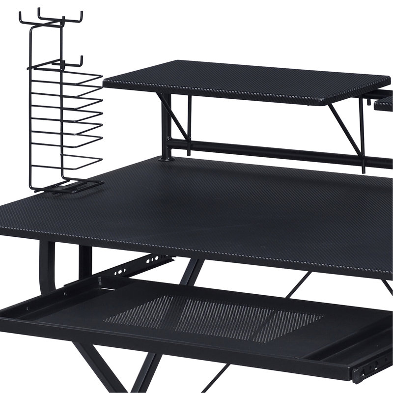 Bureau d'ordinateur noir avec plateau pour clavier
