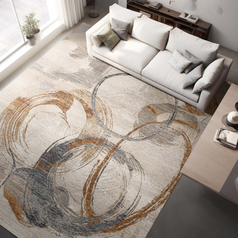 Handmade Silk and Wool Abstract Area Rug, Rectangle 8' x 10'