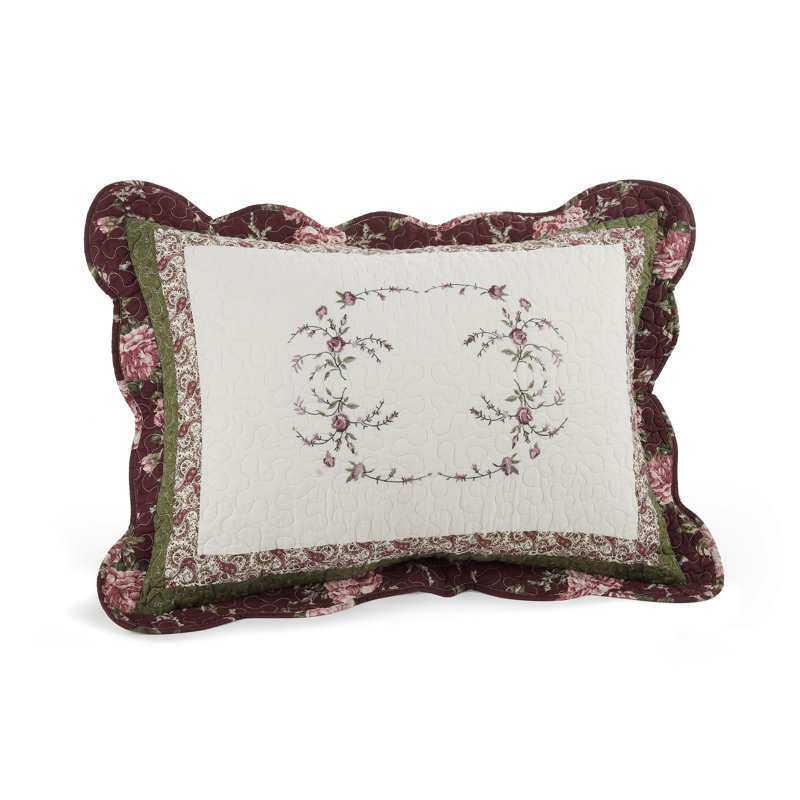 Brooke Embroidered Floral Single Pillow Sham, Standard/Twin