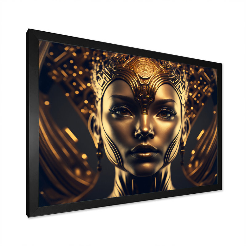 «Futuristic Golden Goddess III», reproduction sur toile, H 16 po x l 32 po x P 1 po, Cadre photo noir