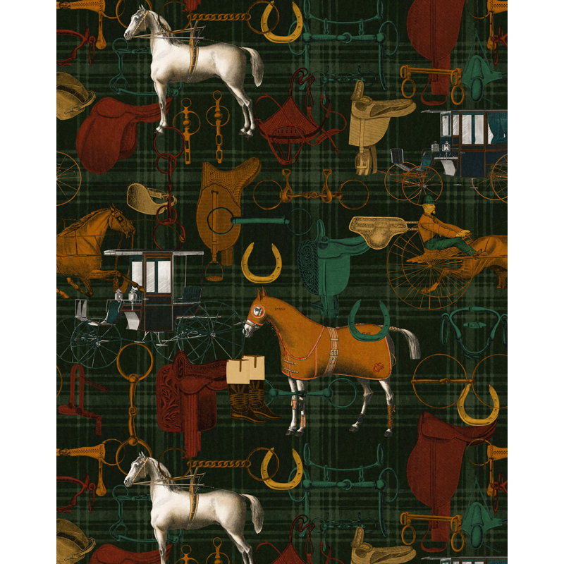 The Derby Plaid Wallpaper Roll, Anthracite/Yellow/Green/Red