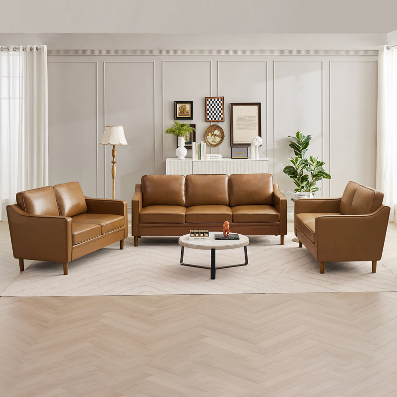 Ensemble de salon en similicuir 3 pièces Azriah, Brown