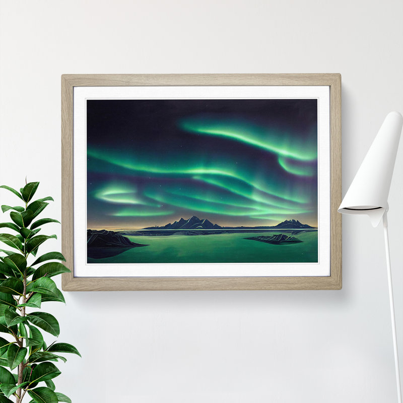Traditional Northern Lights - Single Picture Frame Print, 46cm H x 64cm W x 2cm D, Oak Framed
