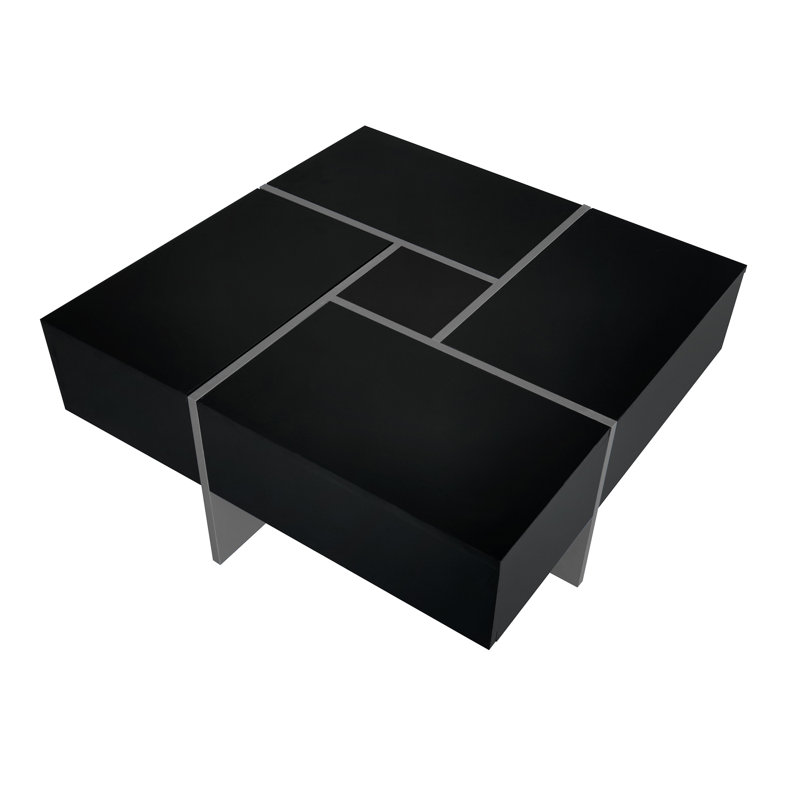 Unique Design Coffee Table With Hidden Storage, Square Cocktail Table With Extendable Sliding Top, High-Gloss Center Table For Living Room | Gift Idea