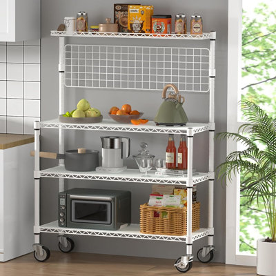 Étagère de boulanger commerciale avec roulettes - Étagère de cuisine en métal robuste à 4 niveaux avec tablettes réglables, certifiée NSF, comprend 20 crochets en S et doublures de tablettes, chariot utilitaire mobile pour les restaurants et la ma