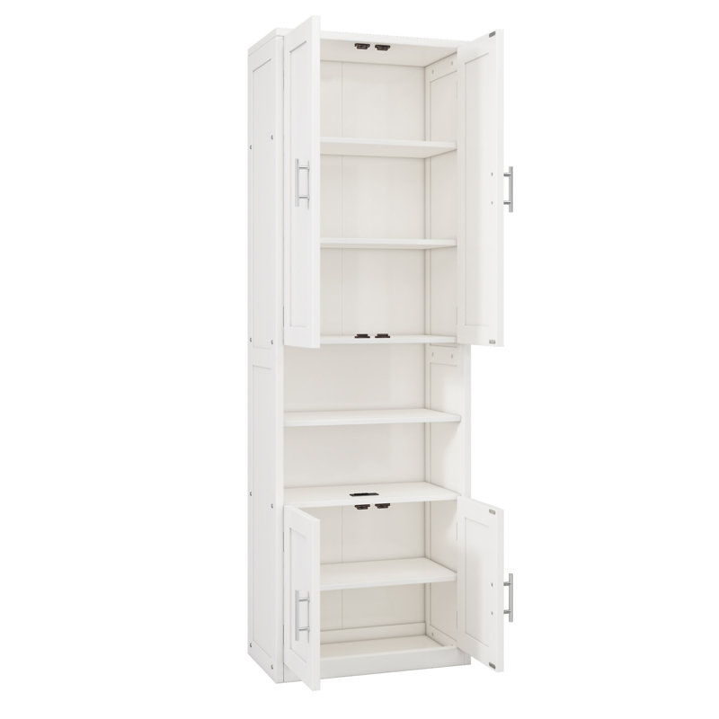 Bibliothèque 2 portes avec port USB 3 tablettes de rangement réglables et 3 tablettes fixes blanches