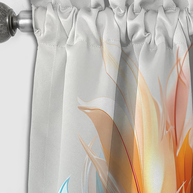 Rideau occultant Fractal Boho Feather orange ambré et turquoise I - animaux, L 52 po x L 108 po