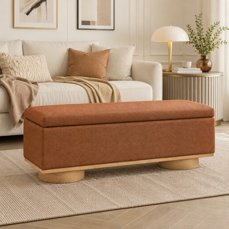 Banc de rangement rembourré moderne avec couvercle relevable pour le salon et l'organisation du salon