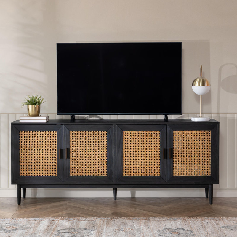 Solid Wood 4 - Door Sideboard, Black