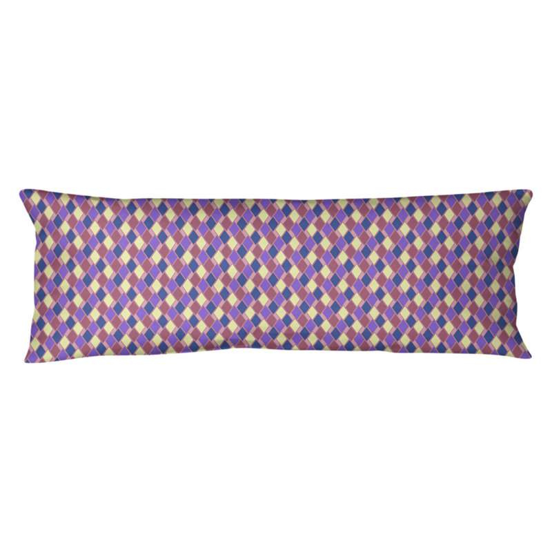 Coussin lombaire diamants rétro, Rose / Mauve, Bourre en polyester, Microfibre