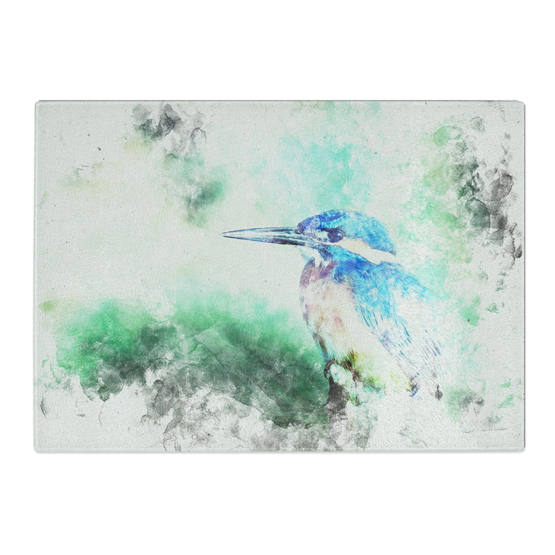 Tempered Glass the Kingfisher Bird Looking West Chopping Board, 20 cm x 28.5 cm