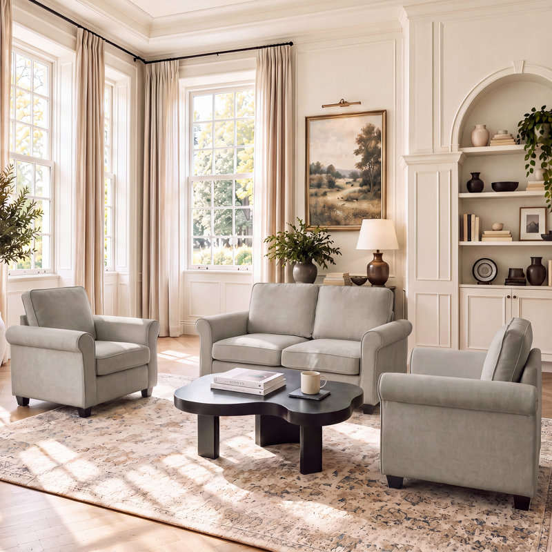 3 Piece Loveseat Living Room Set, Kaki