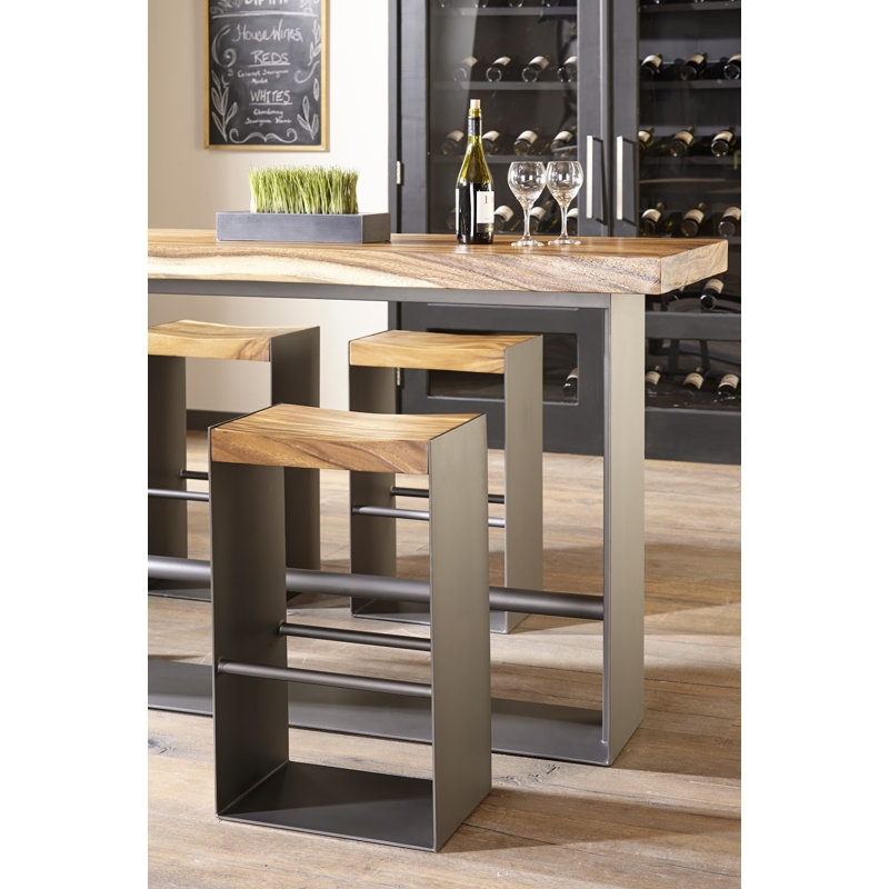 Bar Solid Wood Stool, Gray, Bar Stool (29” Seat Height)