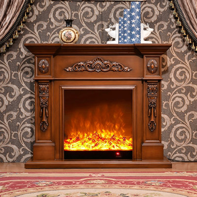 Brown Solid Wood Electric Fireplace