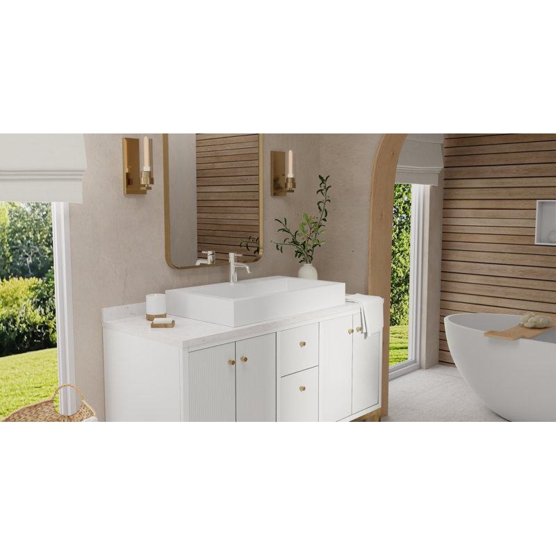 Badeloft 31.4" x 18.8" Rectangular Stone Resin Vessel Bathroom Sink WB-05-L-G in Glossy White, Gloss White