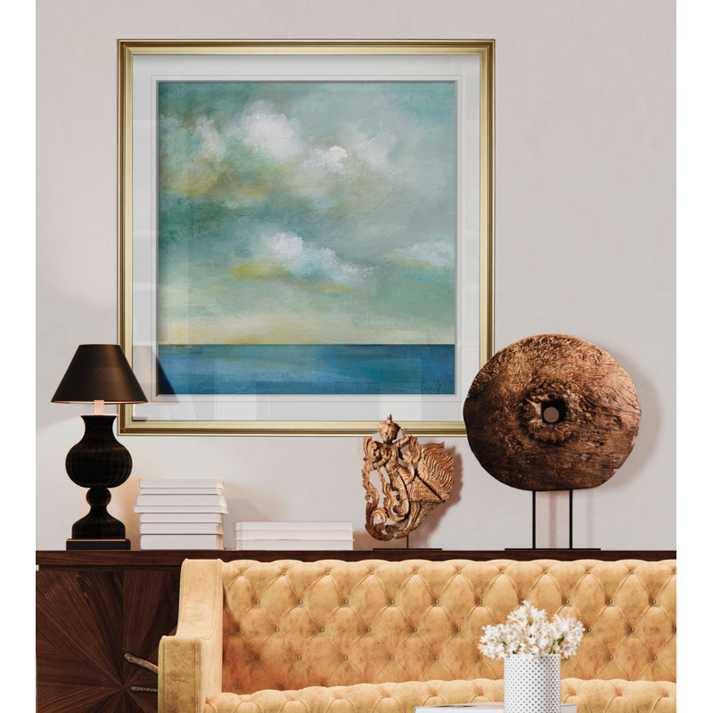 " Cloudscape I " Painting Print, 16" H x 16" W x 1.5" D, Gold Framed