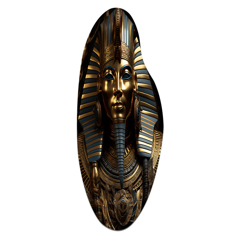 Décoration murale égyptienne irrégulière en forme de pharaon doré égyptien, H 38 po x l 15 po