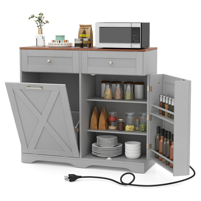 Armoire à poubelle inclinable avec ensemble anti-basculement et tablettes réglables, Gris
