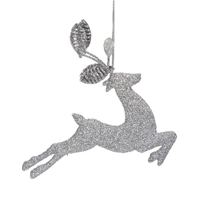 Ornement de Noël 5,5 po renne sautant argenté