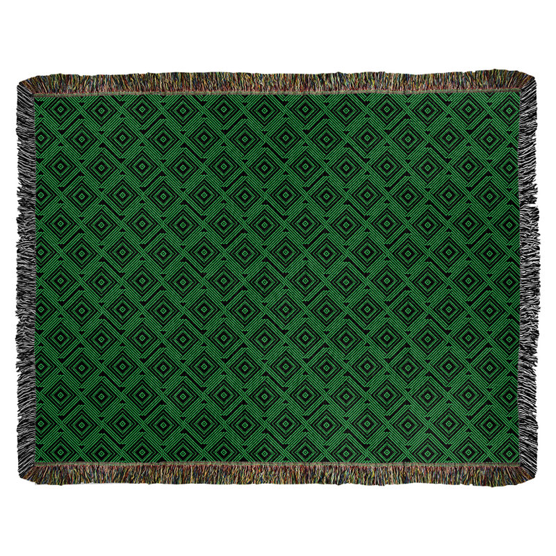 Couverture en coton tissé Katelyn Elizabeth, l 50 po x L 60 po, Noir / Vert